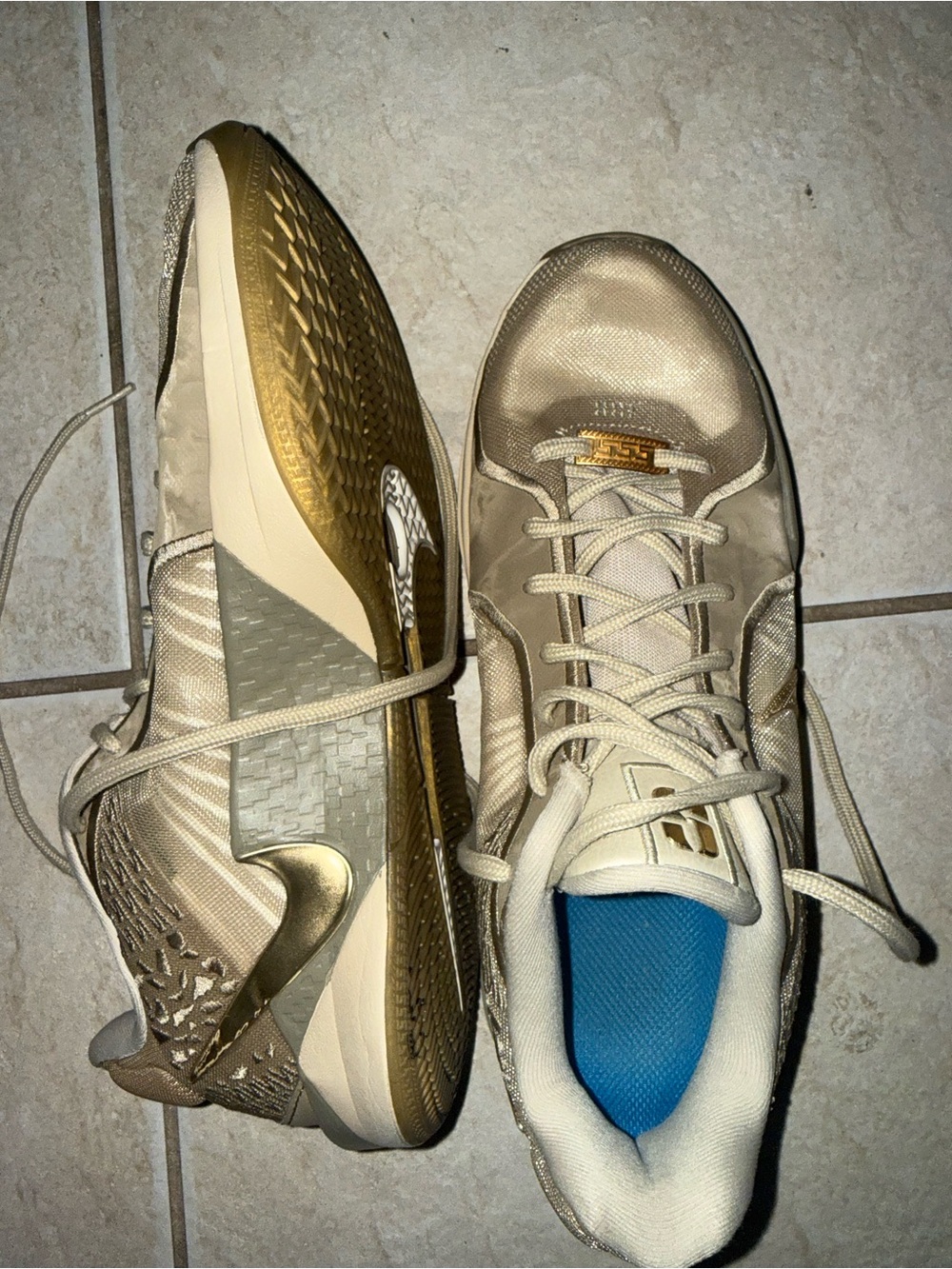 Nike Women's Metallic Gold and Cream Training Sneakers